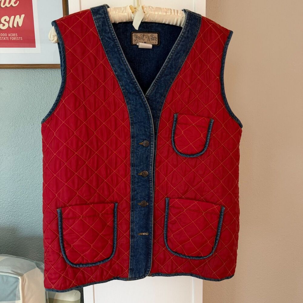 Vintage 90s Carole Little Quilted Denim Vest Made in USA - M